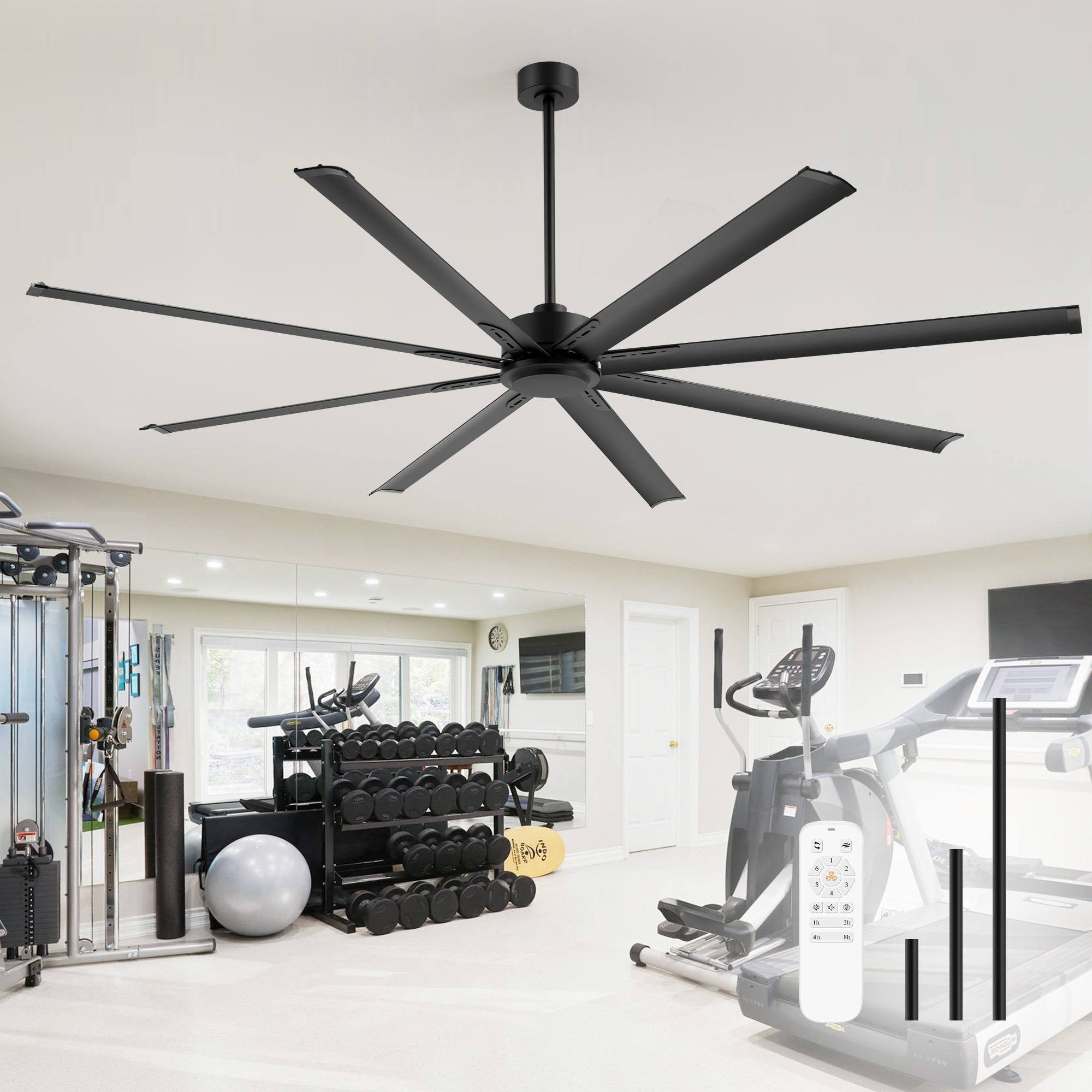 Large Industrial 84" Ceiling Fan with Remote,No Light with 8 Aluminum Blades
