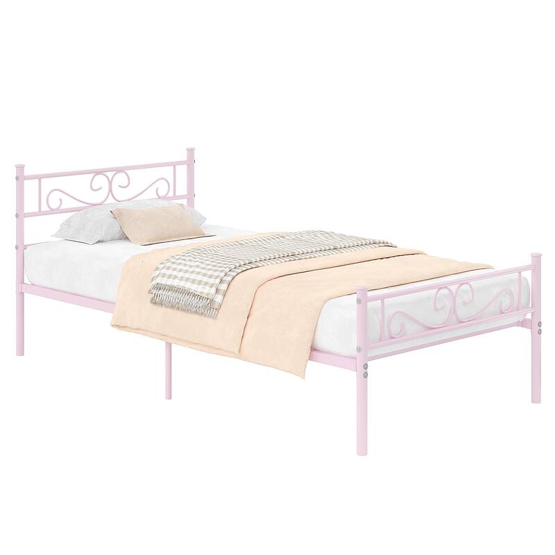 VECELO 2-Pack Twin Bed Frame for Kids Metal Bed Frame with Headboard No Box Spring Needed Twin Size Bed Under Bed Storage