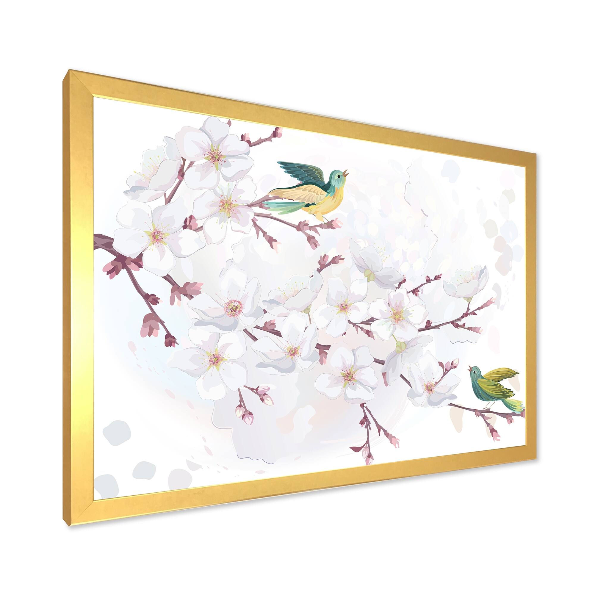 Designart "Blossoming Cherry Tree" Traditional Framed Art Print Bed