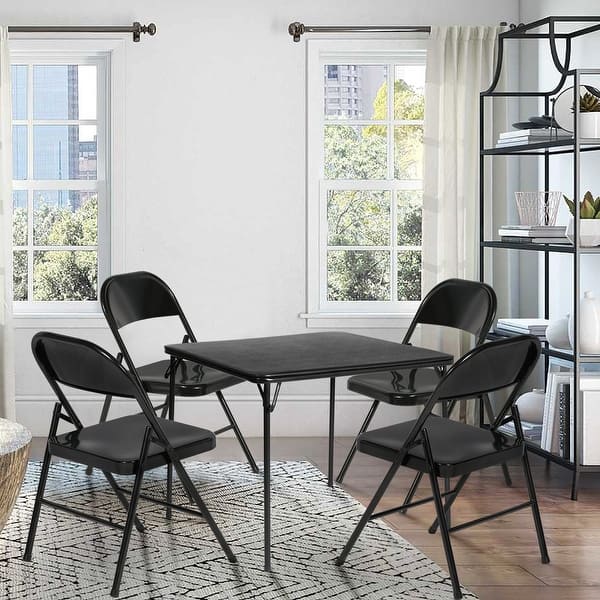 slide 2 of 9, Taomika 5-Piece Black Folding Game Room Card Table and Steel Chairs Set