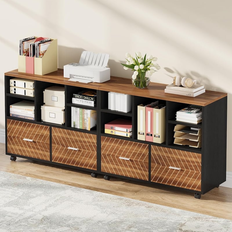 2-Drawer Wood Mobile File Cabinet Holds Letter Size Files with Shelves, Home Office Printer Stand