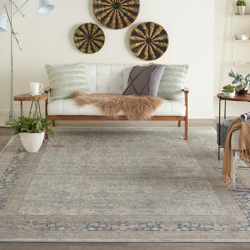 Malta Floral Vintage Persian Medallion Area Rug - 9' x 12' - White