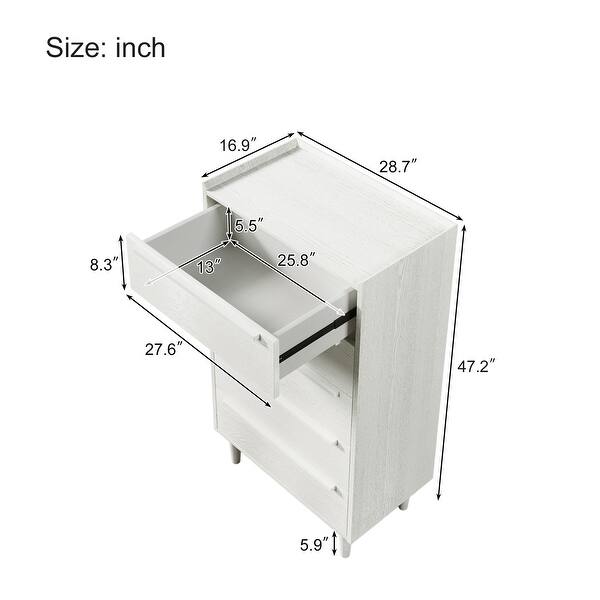 Modern Style Manufactured Wood 5 Drawer Chest with Wood Legs, White
