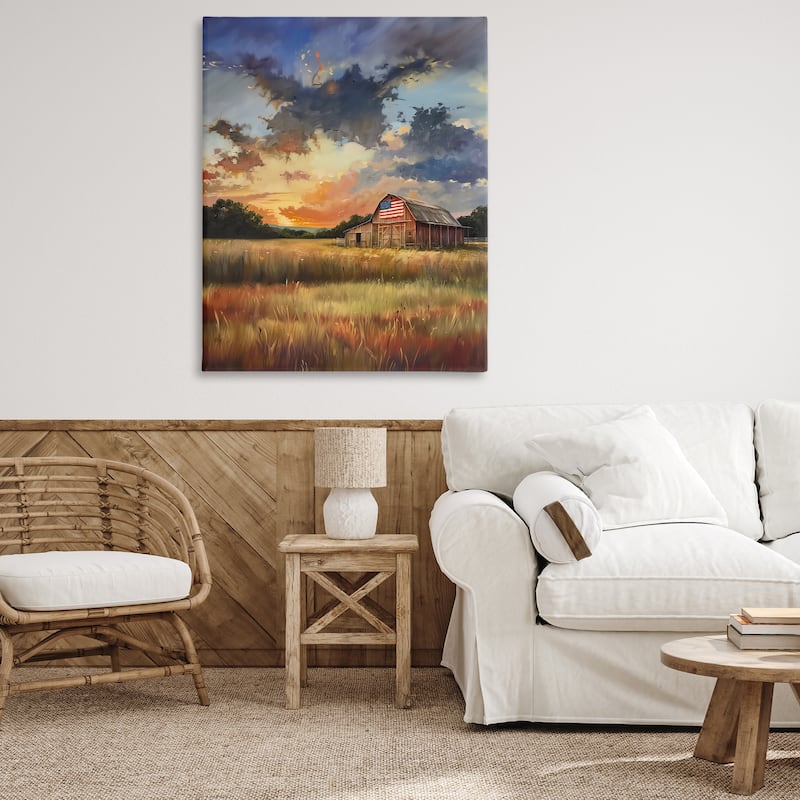 Stupell American Barn at Sunset Canvas Wall Art Design By Arlington Prints