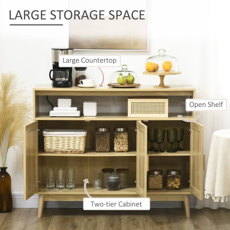 Sideboard Buffet Cabinet with Rattan Doors for Kitchen, Dining Room, Living Room, Natural