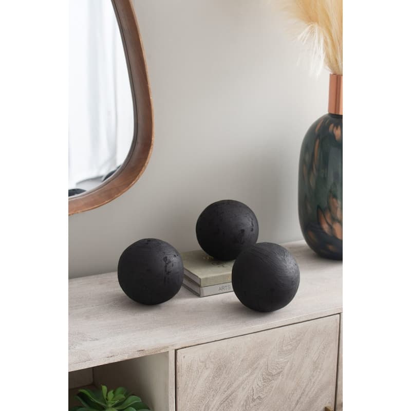 Rustic Style Teak Orbs - 15" - Black - Set of 3