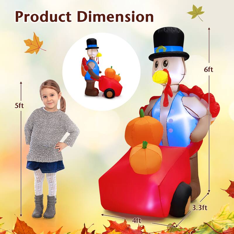 Costway 6 FT Thanksgiving Inflatable Turkey Pushing Pumpkin Cart - See Details