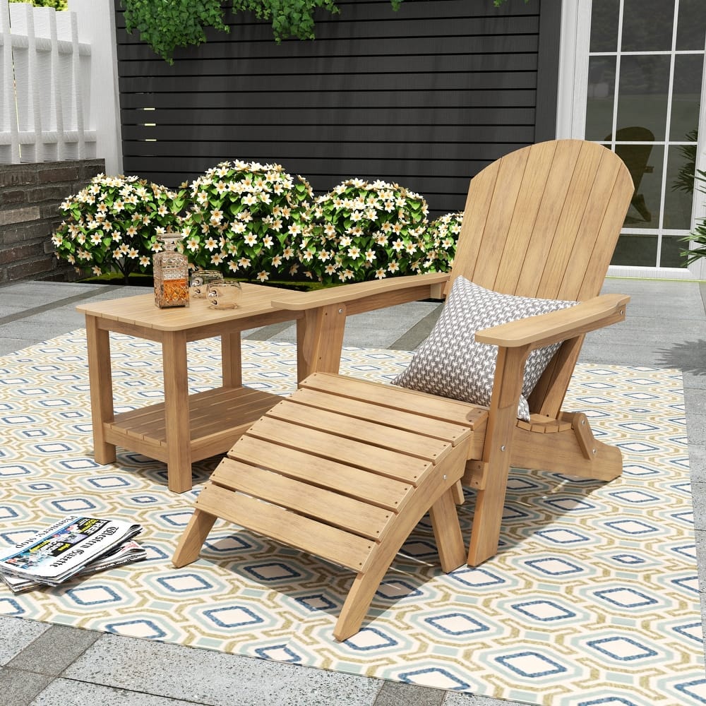 Vineyard HIPS Outdoor Folding Eco-Friendly Seashell Adirondack Chair with Ottoman & Side Table (3-Piece Set)