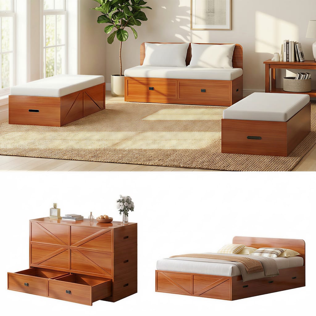 Mixoy Convertible Murphy Bed with Storage, Full/Queen Size, Mattress Not Included