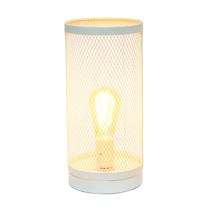 12.75" Industrial Mesh Cylinder Table Lamp, Modern Accent Lighting For Living Room, Entryway, Bedroom, Office, Black - WH