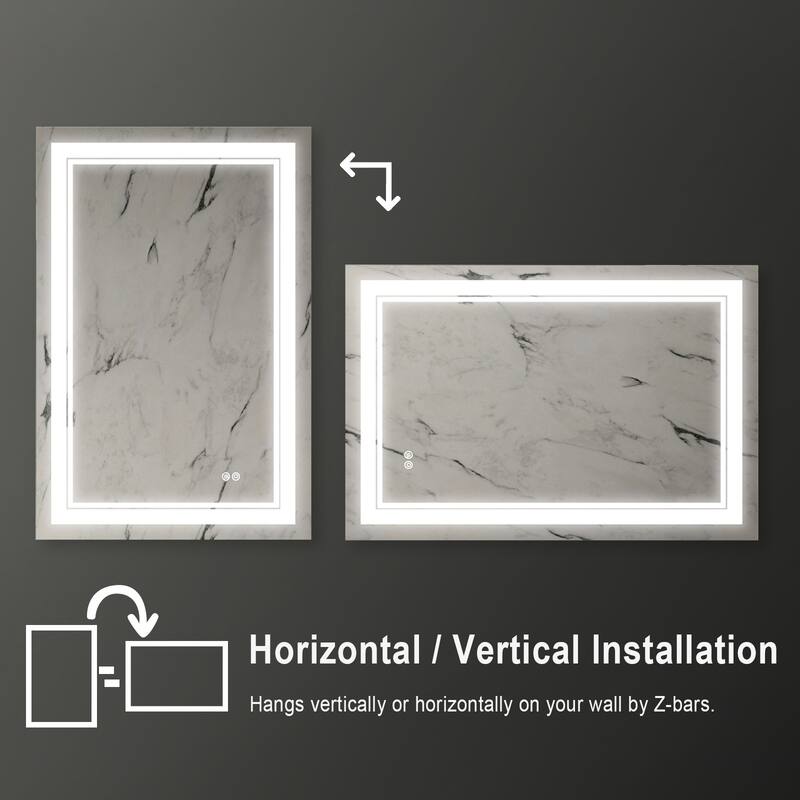 Retangular Wall Mounted LED Bathroom Mirror With Touch Switch Memory Mirror Anti-Fog (Horizontal/Vertical)