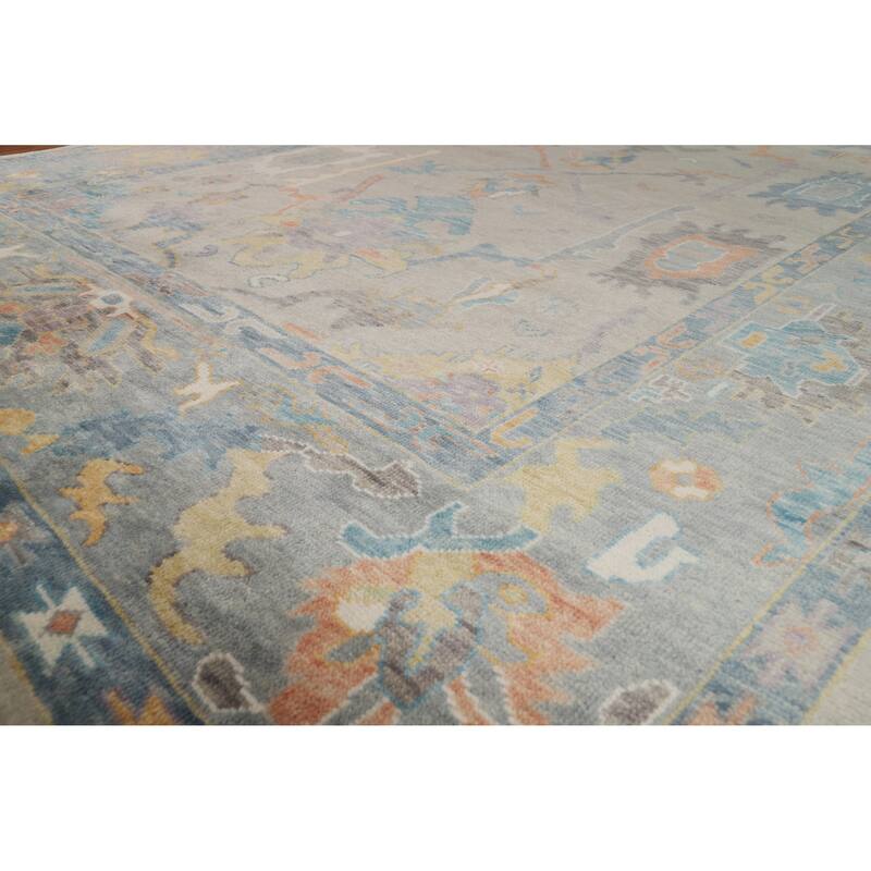 Hand Knotted Oriental 100% Wool Carpet Transitional All-Over Beige & Ivories Oushak Area Rug - 12' 3'' X 9' 1''