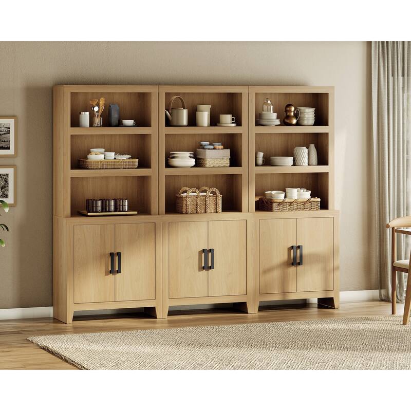 74" Tall Bookshelf with Door, Farmhouse Bookcase with Adjustable Shelf and Storage Cabinet for Living Room, Office