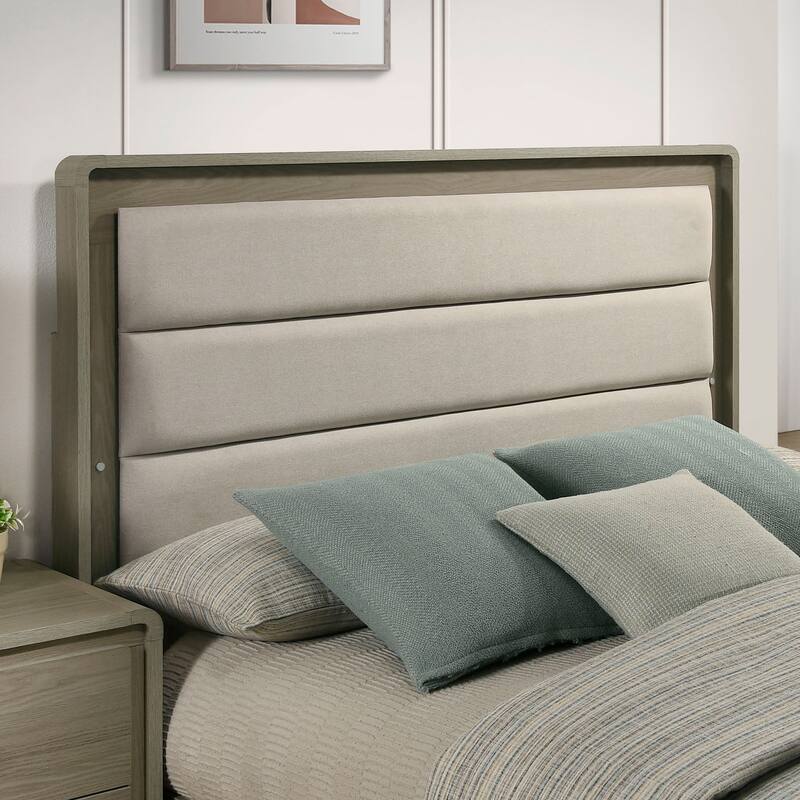 Furniture of America Thaila Modern 2-Piece Grey Wood Upholstered Panel Bedroom Set with LED on Headboard
