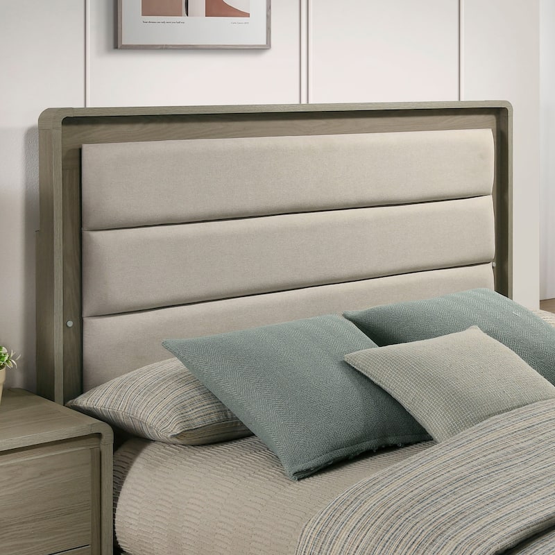 Furniture of America Thaila Modern 4-Piece Grey Wood Upholstered Panel Bedroom Set with LED on Headboard