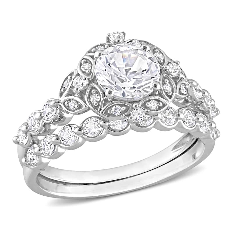 Miadora 2 1/4ct TGW Created White Sapphire Diamond Accent Vintage Bridal Ring Set in 10k White Gold