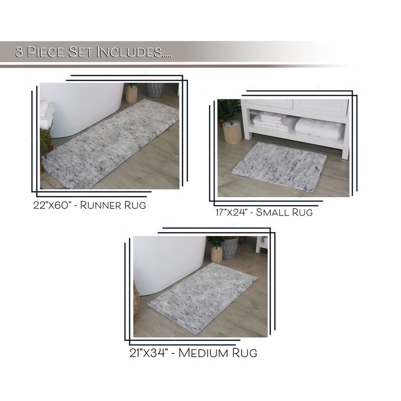 Home Weavers Cloud Comfort 100% Microfiber Bathroom Rug, Non Slip Bath & Water Absorbent Soft Bath Mat - 3 PC Set with Runner