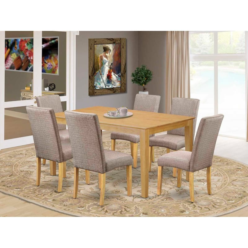 HomeStock 7-Pc Rectangle Natural Oak Finish Solid Wood Top Dining Table with 6 Parson-Chairs