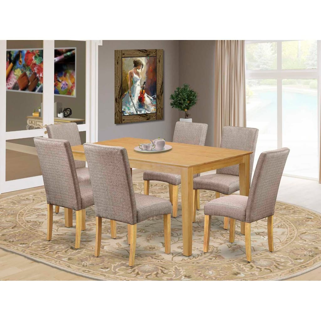 HomeStock 7-Pc Rectangle Natural Oak Finish Solid Wood Top Dining Table with 6 Parson-Chairs