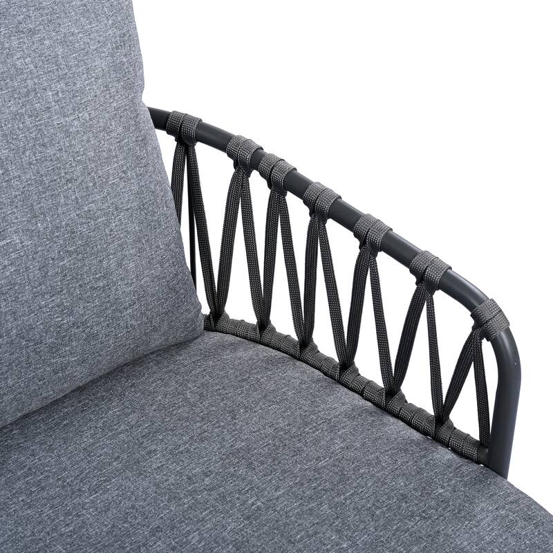 Christopher Knight Home - Elias 4-Piece Patio Conversation Set with Woven Rope Backrest and Coffee Table