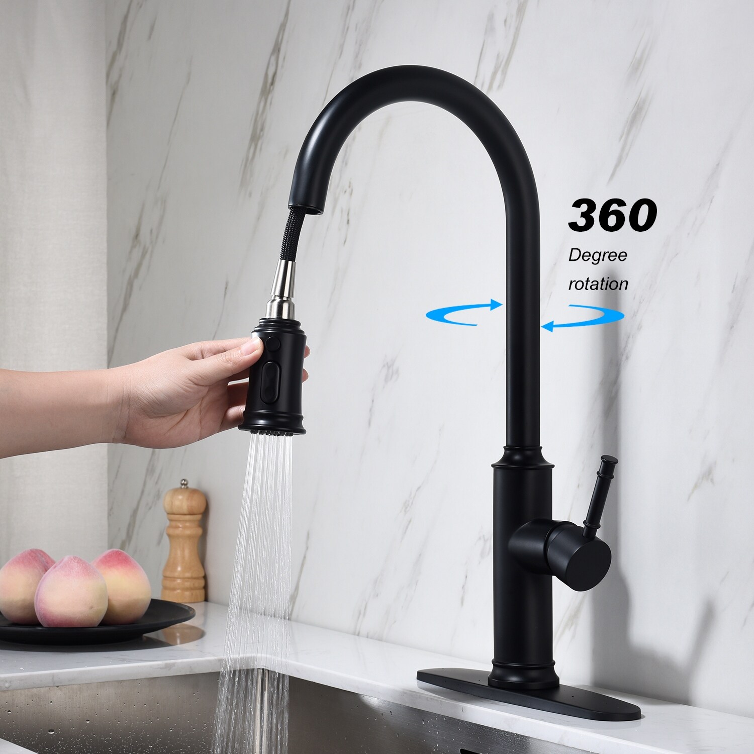 Black Kitchen Faucet with Pull Down Sprayer Single Handle ...