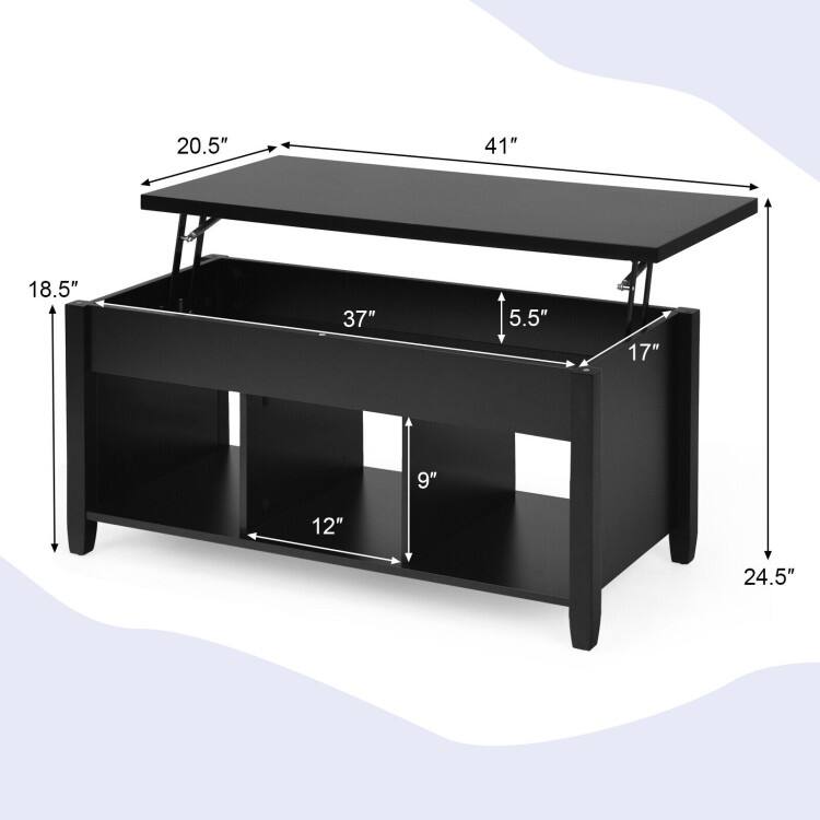Modern Lift Top Coffee Table with Storage and Solid Wood Legs - 41" x 19.5" x (19" - 24.5")