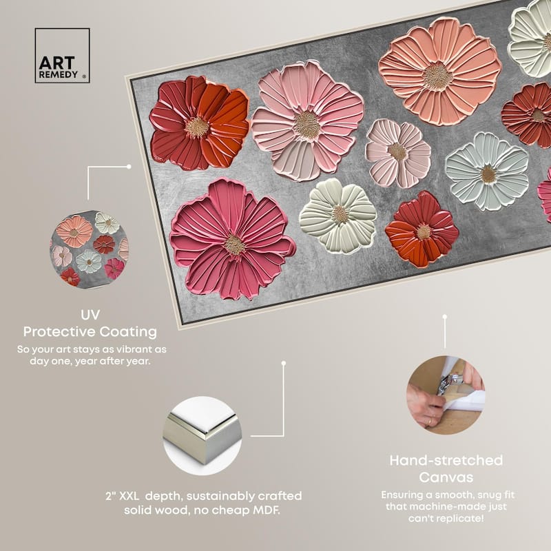 Floral Impasto Silver Panoramic Canvas by Art Remedy