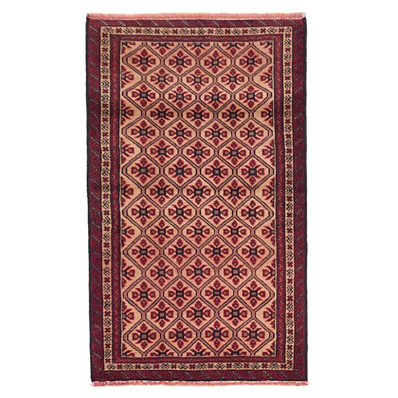ECARPETGALLERY Hand-knotted Teimani Beige, Red Wool Rug - 2'11 x 4'11