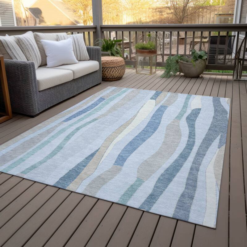 Machine Washable Indoor/Outdoor Modern Stripes Chantille Rug