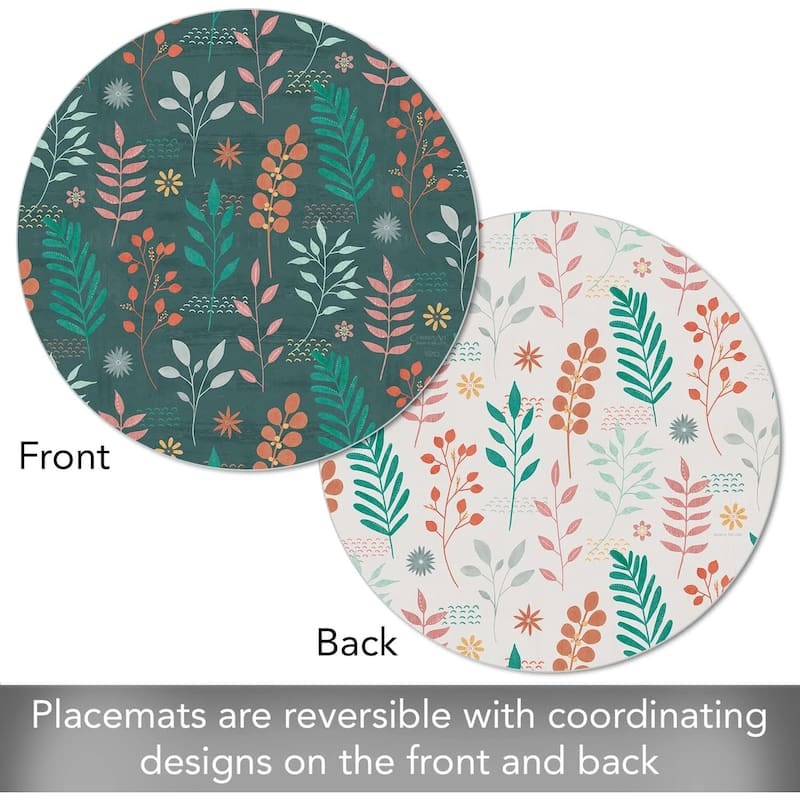 Fresh Petals Round Reversible Easy Care Flexible Plastic Placemat 4 Pack Made in The USA