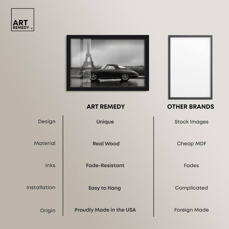Classic Car and Eiffel Noir Shadowbox by Art Remedy
