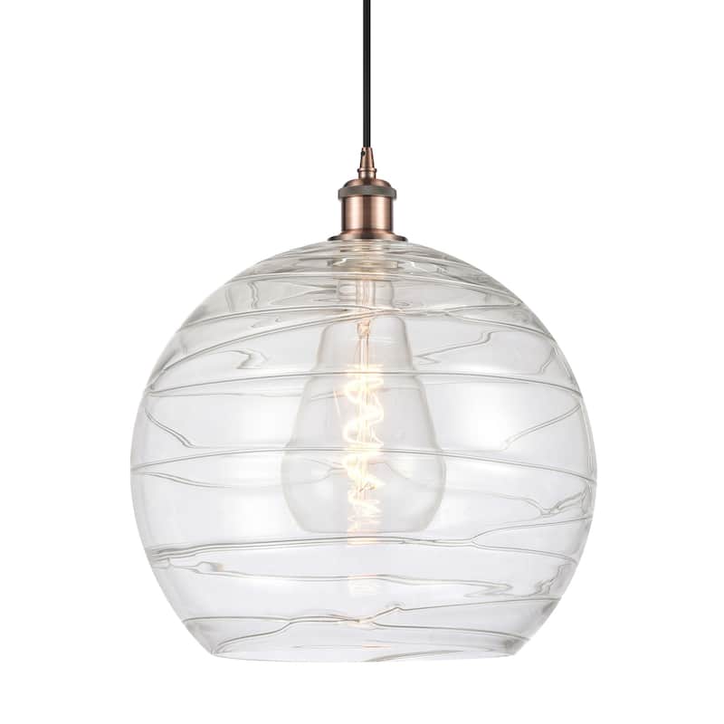 Innovations Lighting 516-1P-17-14 Athens Pendant Athens 14" Wide - Antique Copper / Clear Deco Swirl