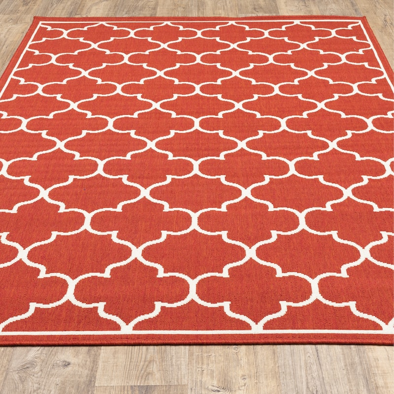 Style Haven Martinique Off-White/Brick Red Lattice Indoor Outdoor Rug-