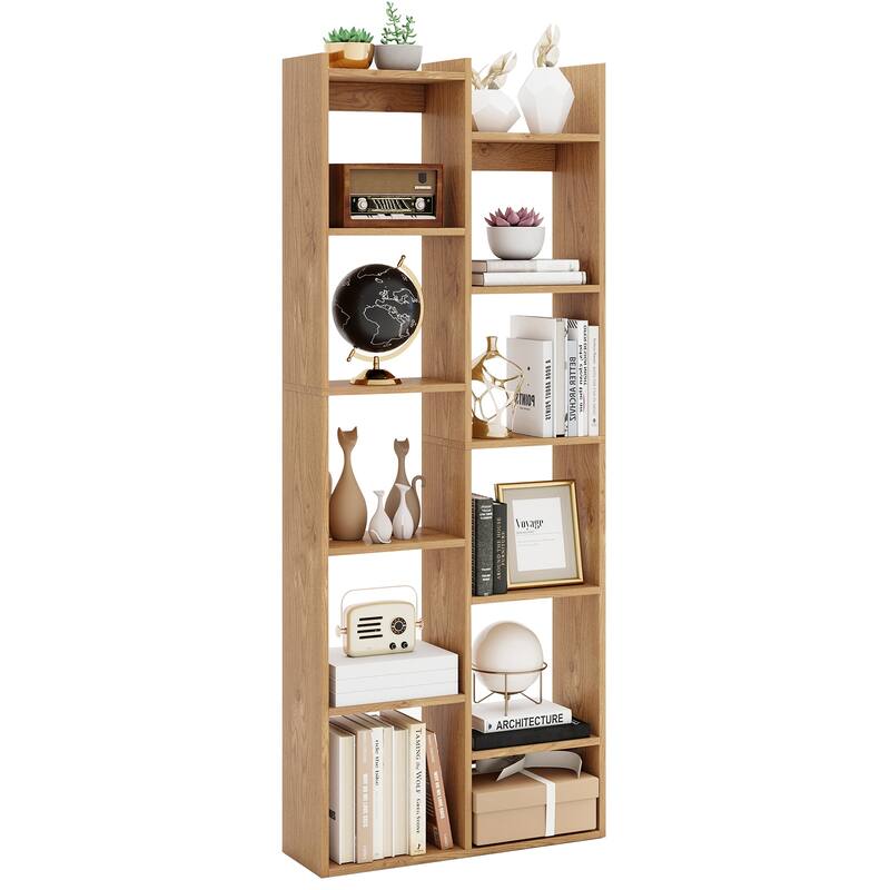 Gymax 11-Tier Bookcase w/Anti-Tipping Kits Wood Display Shelf