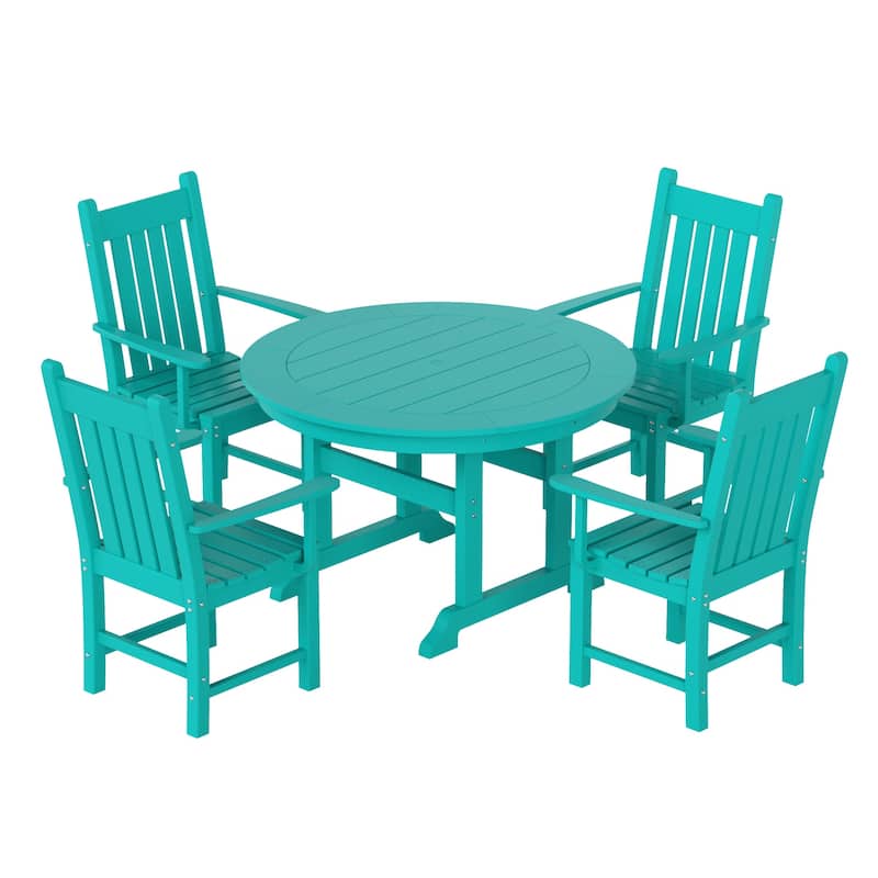 Laguna Hdpe All Weather Outdoor Patio Dining Set with Round Table, Armchairs (5-Piece Set)
