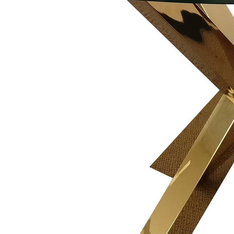 HomeRoots 54" Clear and Gold Glass and Metal Cross Leg Base Round Top Dining Table - 54.00 in. x 30.00 in. x 54.00 in.