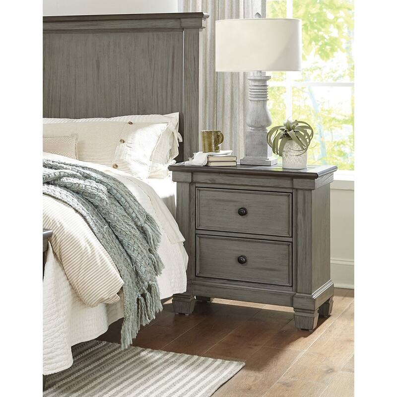 Transitional-Rustic Style Coffee and Antique 2-Drawer Nightstand 1pc Flat Knobs Classic Bedroom Furniture