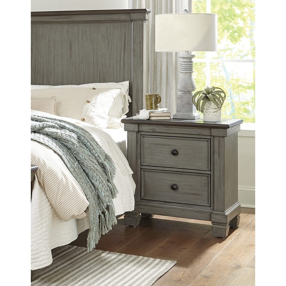 Transitional-Rustic Style Coffee and Antique 2-Drawer Nightstand 1pc Flat Knobs Classic Bedroom Furniture