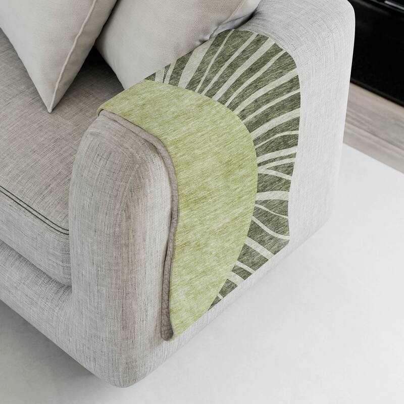 Premium Machine Washable Modern Sun Sherpa Throw Blanket - Olive - 4'2" x 5'10"