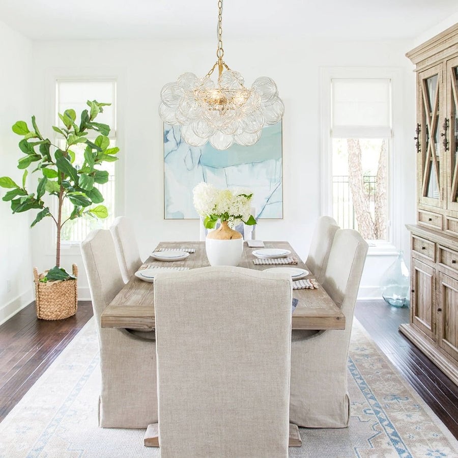 Brass Luxury Faceted Glass Globe Cluster Bubble Chandelier
