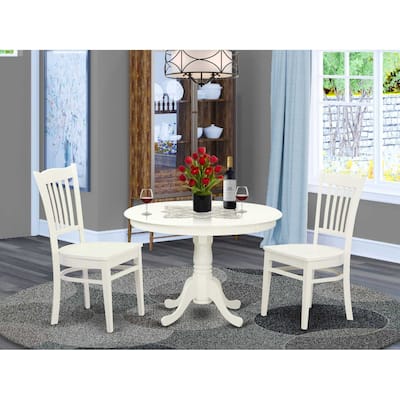 3-Piece Linen White Finish Solid Wood Top - Round Dining Room Set - Seats 4