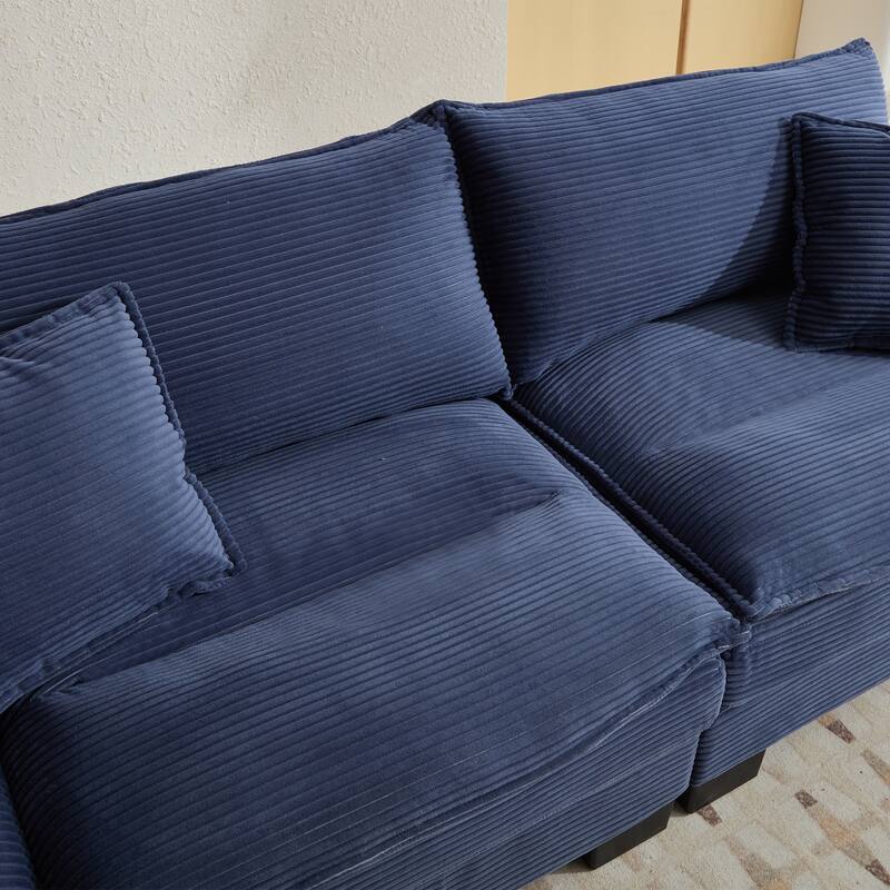 84-Inch Corduroy Sofa with Double Layer Cushion and 2 Extra Pillows for Living Room or Guest Room