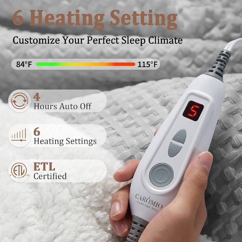 Heated Electric Blanket with LCD Dual Controller, Grey