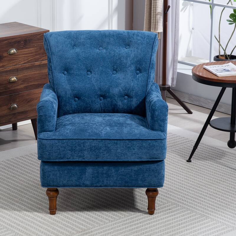 Chenille Club Chair, Modern Lounge Reading Chair with Armrest, Upholstered Single Sofa with Wood Legs for Living Room