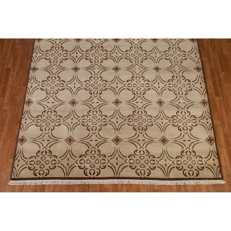 Hand Knotted Oriental 100% Wool Carpet Modern All-Over Beige & Ivories Art & Craft Area Rug - 10' 1'' X 8' 2''