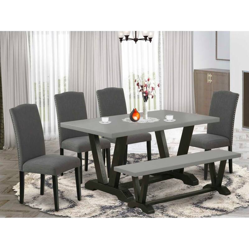 6-Piece Rectangle Natural Oak Finish Solid Wood Top Dining Table with 1-Bench, 4-Chairs with