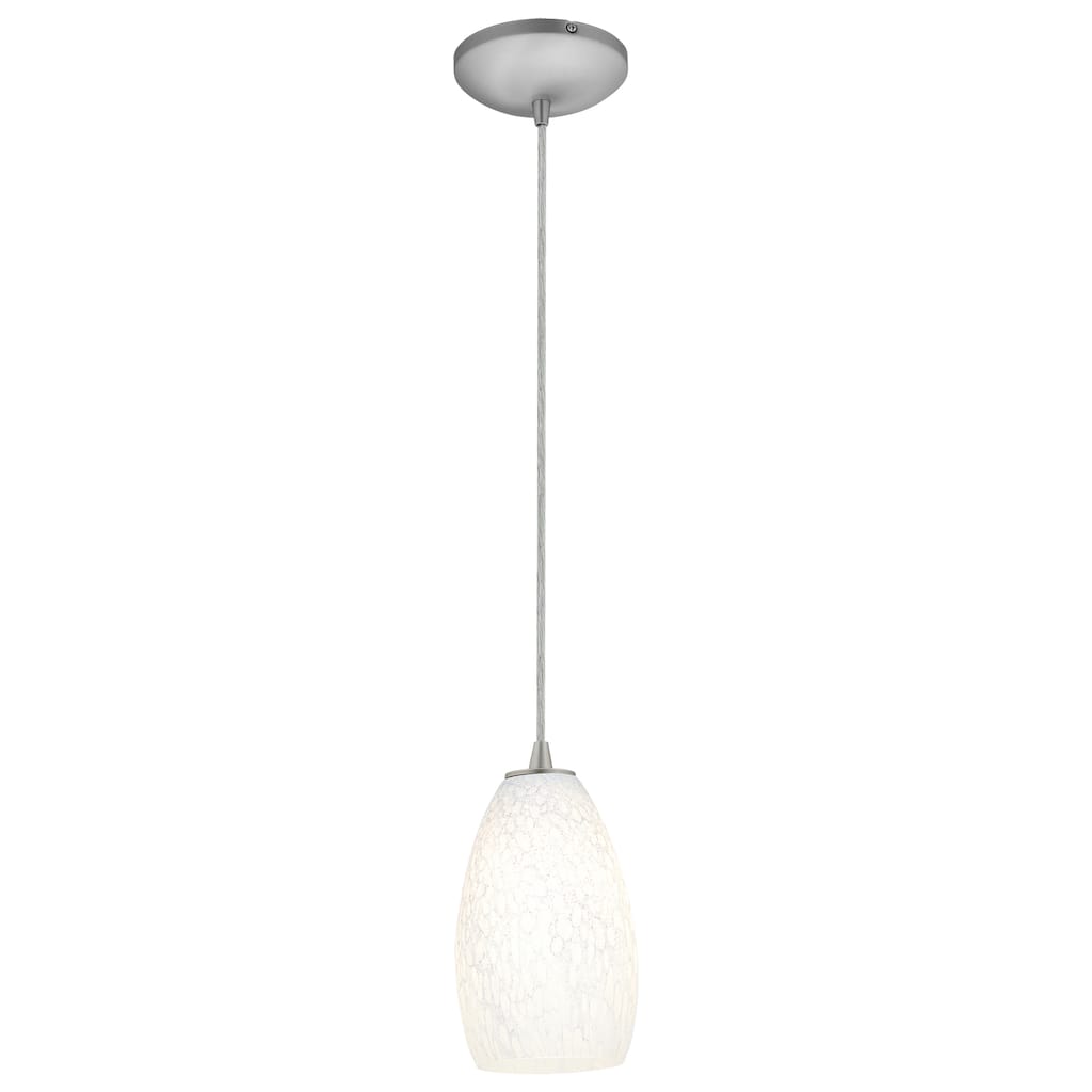Access Lighting Champagne 1-Light Glass Pendant - Cord - Brushed Steel Finish - White Stone Glass Shade - Replaceable LED