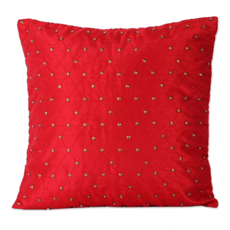 Handmade Crimson Constellation Beaded Cushion Covers (Pair) India