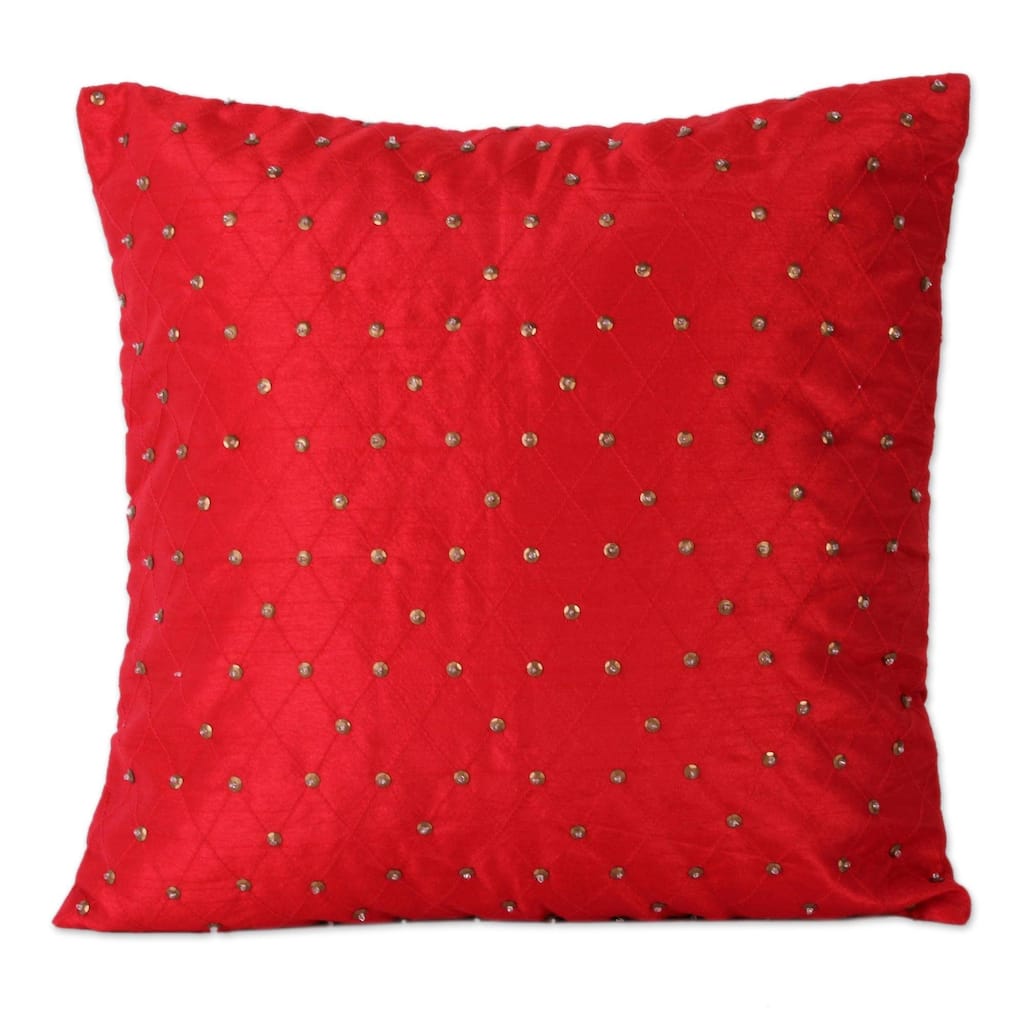 Handmade Crimson Constellation Beaded Cushion Covers (Pair) India