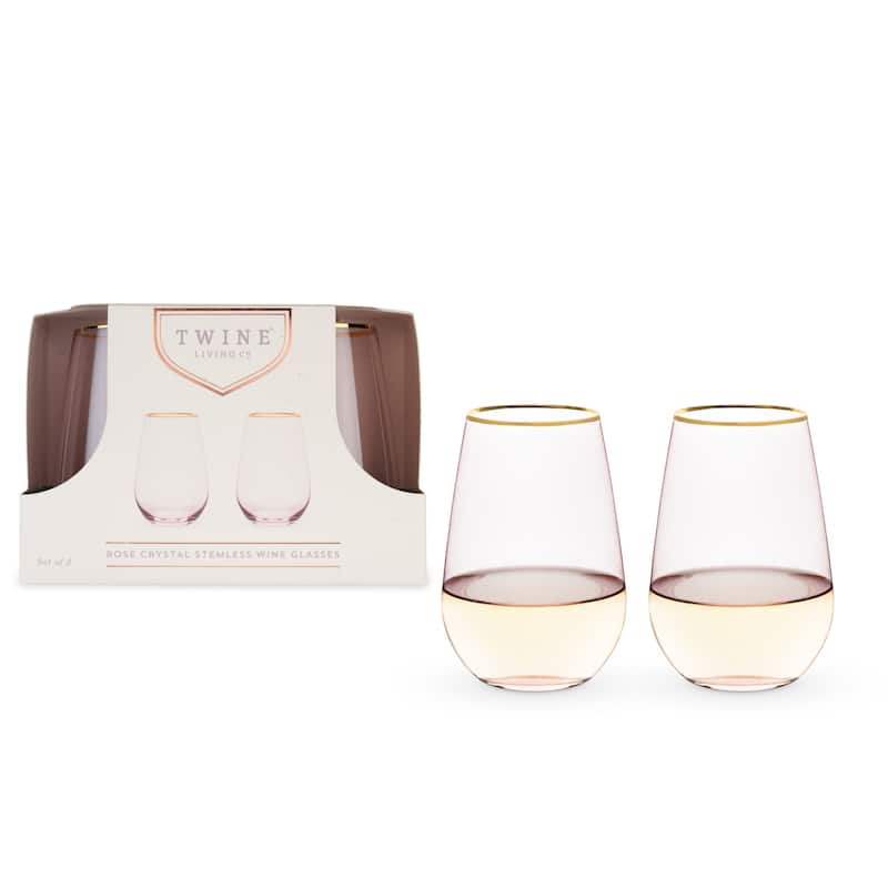 Rose Crystal Stemless Wine Glass Set by Twine Living - Pink - 5" x 3.5"